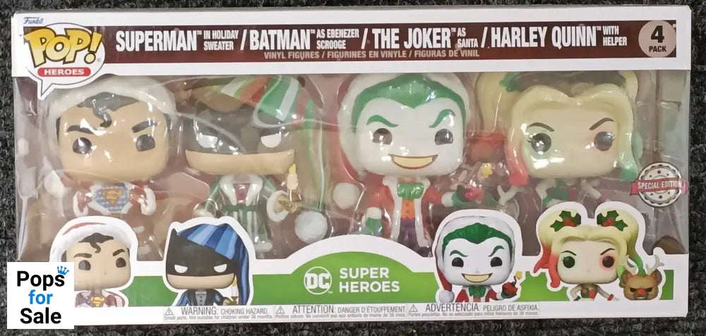 4 Pack DC Holiday Christmas Batman Superman Joker Harley Funko POP