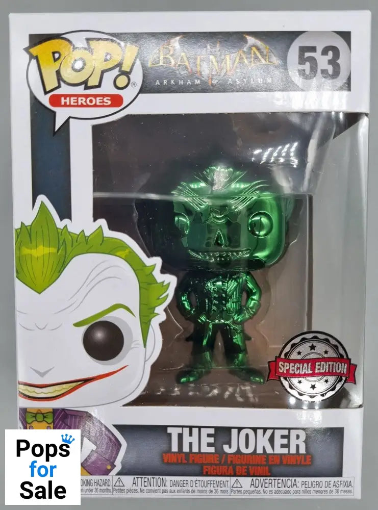 53 The Joker (Green) Chrome DC Batman Arkham Asylum Funko POP - Box Damaged