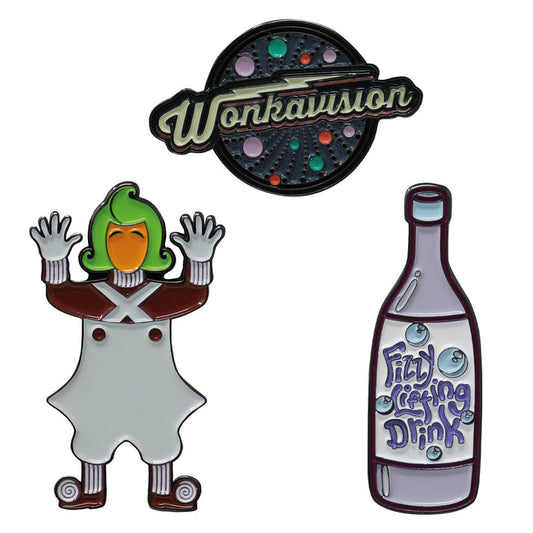 Willy Wonka and the Chocolate Factory Limited Edition Triple Pin Badge Set 3 Pack of Pins