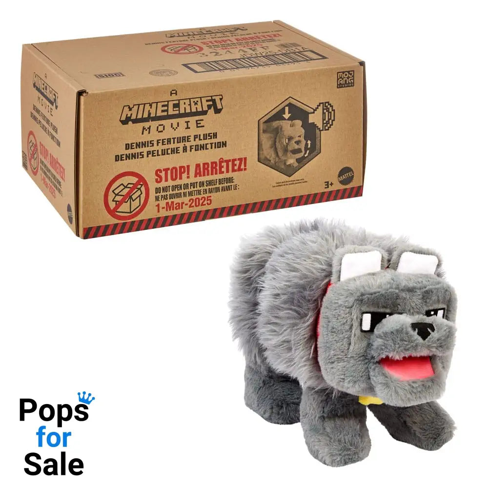 A Minecraft Movie Plush Figure Dennis the Wolf with Sound 20 cm New