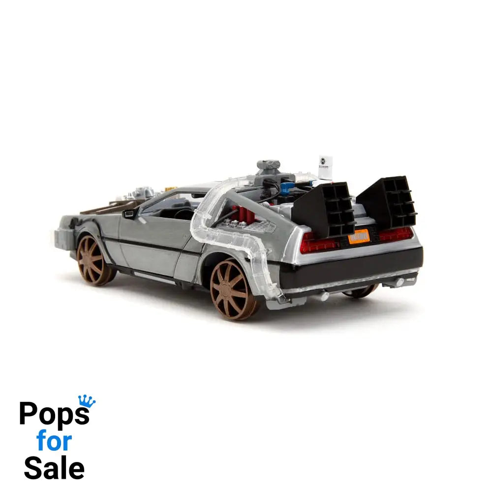 Back to the Future III Hollywood Rides Diecast Model 1/24 DeLorean Time Machine Railroad Wheels Vehicles