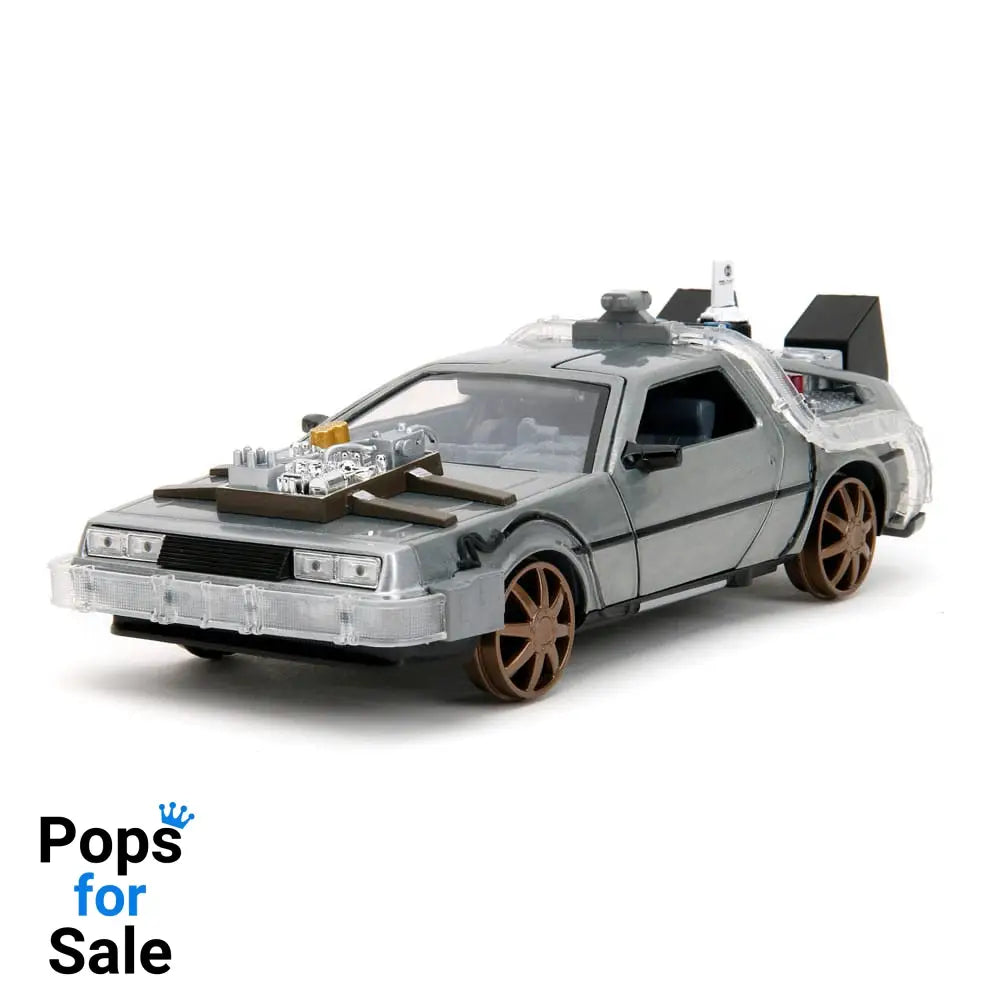 Back to the Future III Hollywood Rides Diecast Model 1/24 DeLorean Time Machine Railroad Wheels