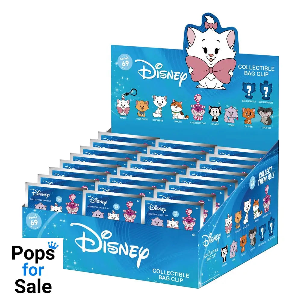 Disney Cats 3D Foam Bag Clips Series 69 Display (24) Keyrings,Blind Boxes