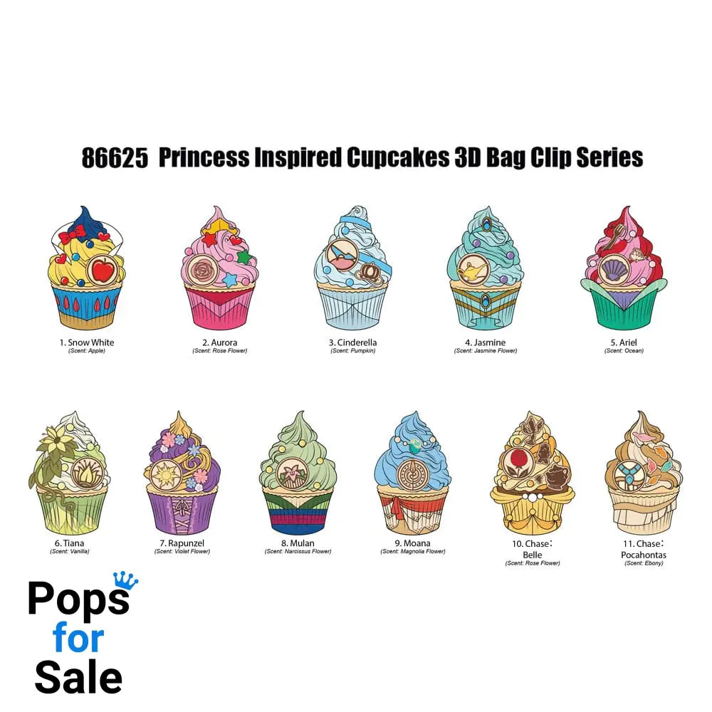 Disney Princess 3D Foam Bag Clips Cupcake Display (24) Keyrings,Blind Boxes