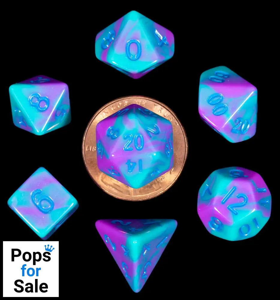 FanRoll Mini Dice Set Turquoise and Purple Marble (7) Dice