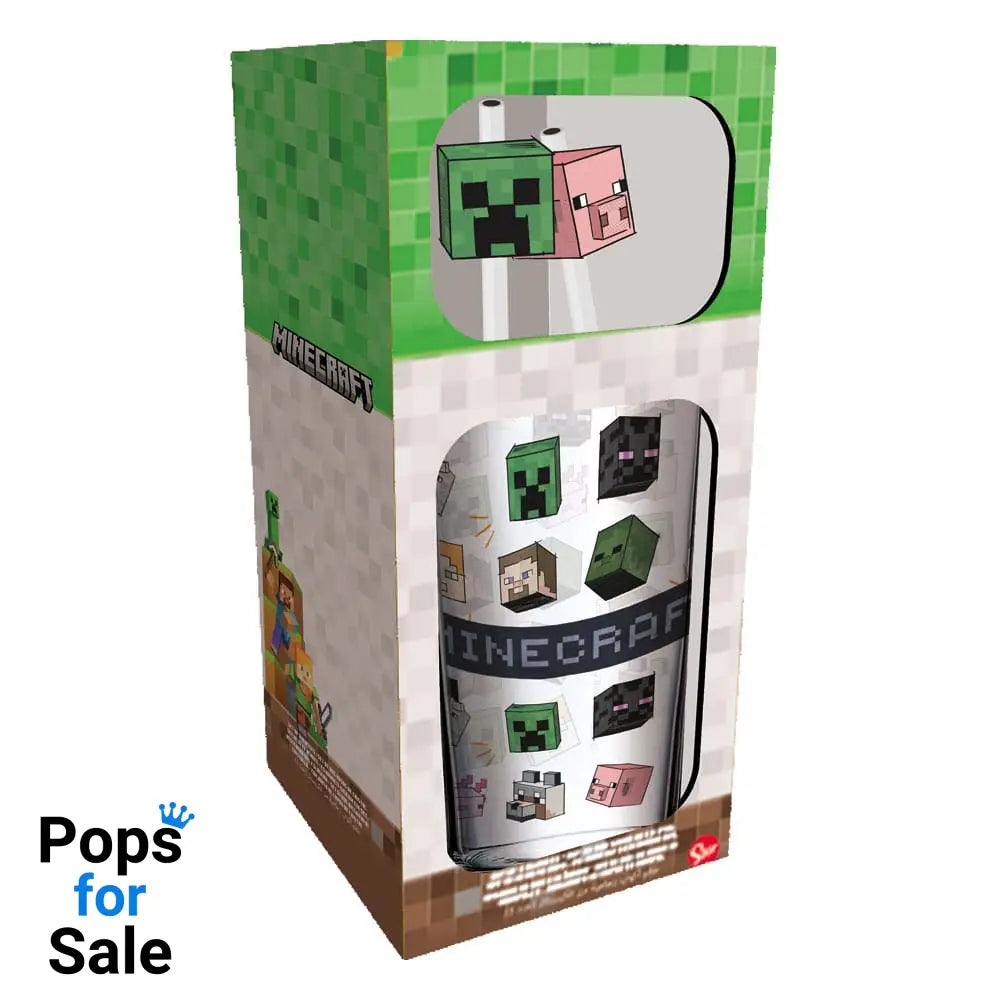 Minecraft Glass Tumbler with Straws Characters 485 ml Kitchen- and Tableware