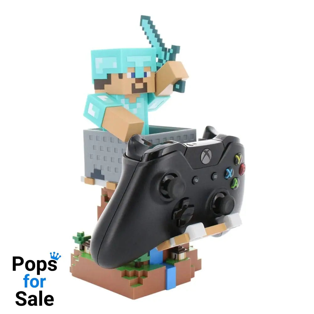 Minecraft Steve in Diamond Armour Cable Guys Controller Holder and Phone Stand 22cm