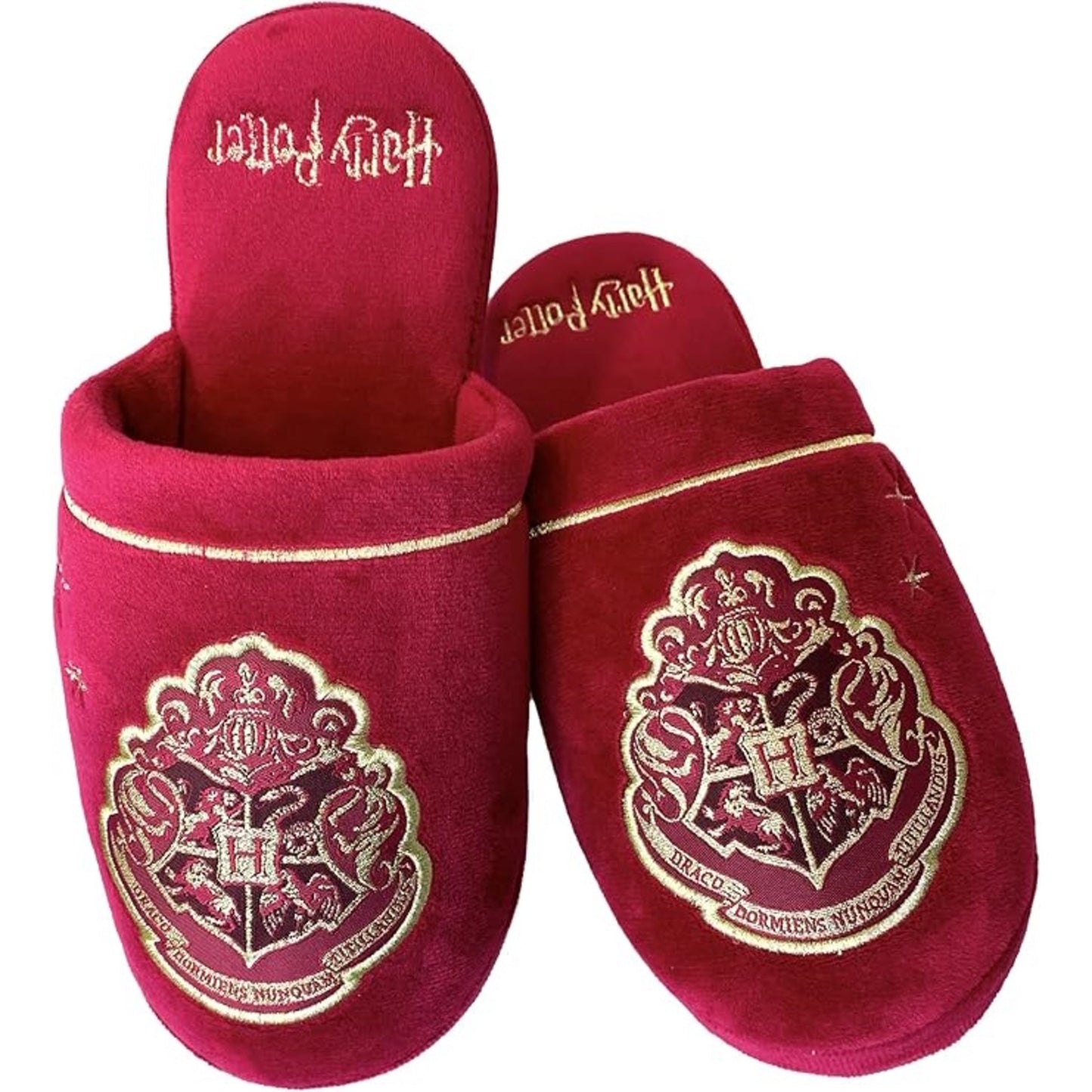 Harry Potter: Hogwarts Gold on Burgundy Ladies Slippers (Size UK 5-9 / EU 38-43).