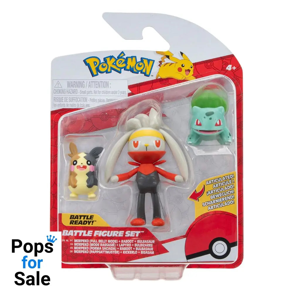 Pokémon Battle Figure Set 3-Pack Morpeko (Full-Belly Mode) Bulbasaur #1 Raboot 5 cm Action figures