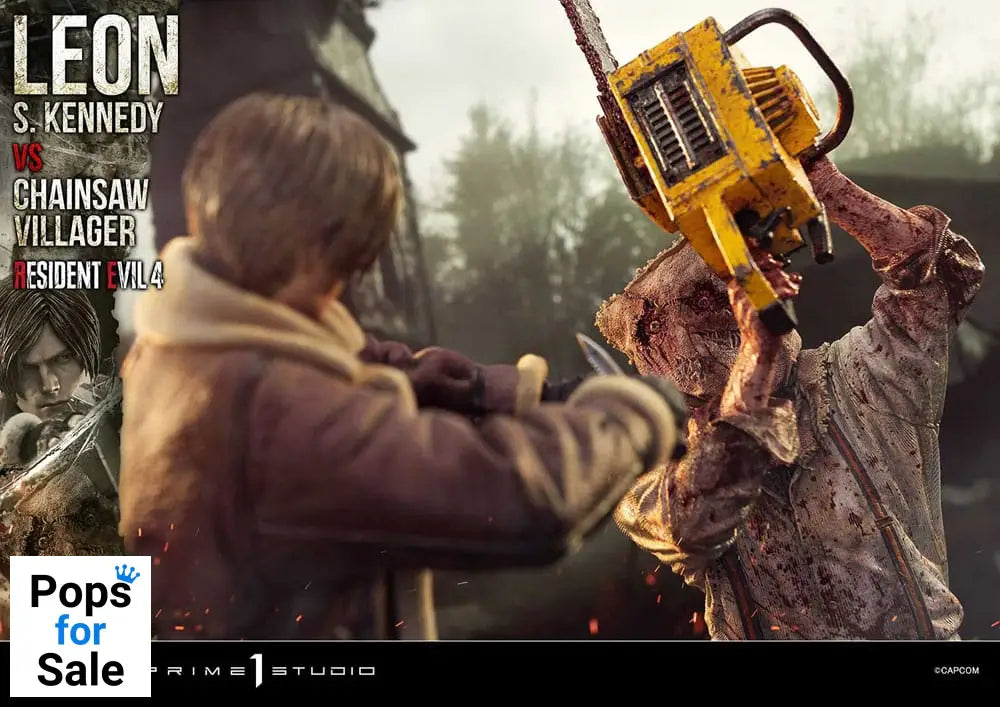 Resident Evil 4 Ultimate Premium Masterline Series Statue 1/4 Leon S. Kennedy vs. Chainsaw Villager 76 cm Statues