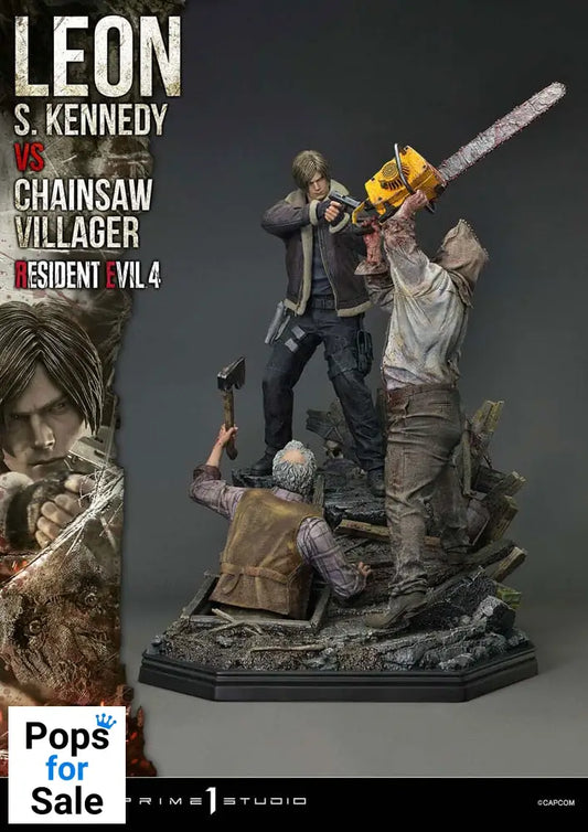 Resident Evil 4 Ultimate Premium Masterline Series Statue 1/4 Leon S. Kennedy vs. Chainsaw Villager 76 cm