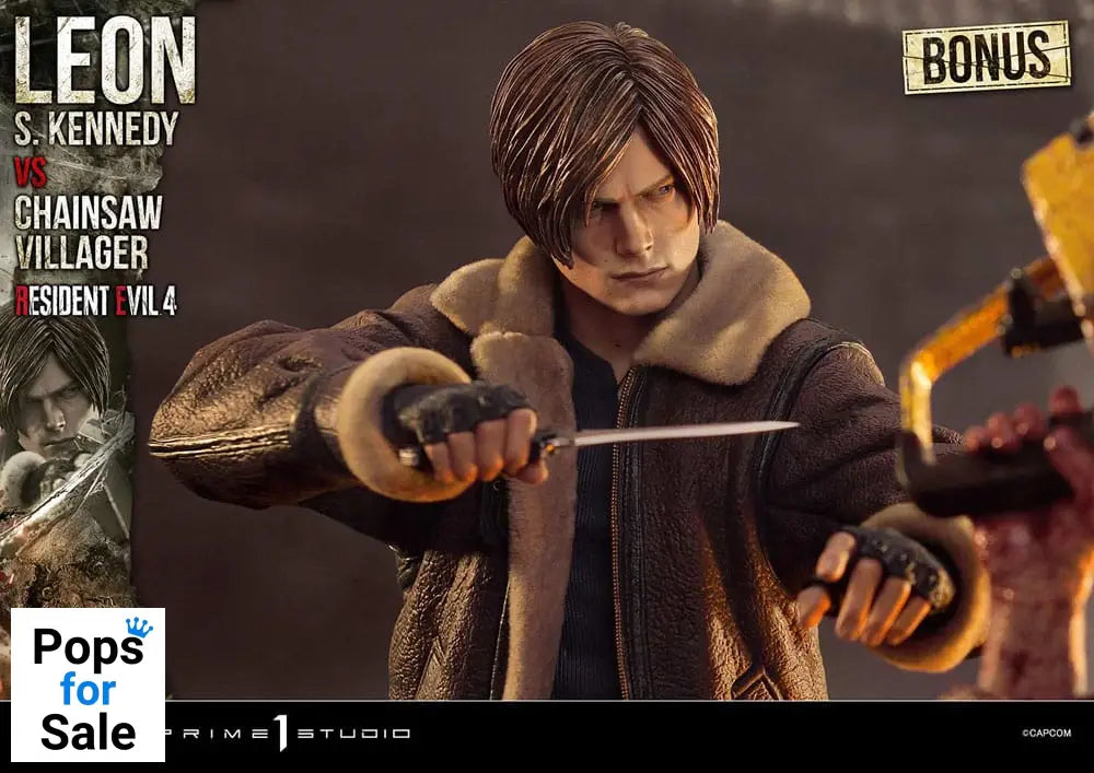 Resident Evil 4 Ultimate Premium Masterline Series Statue 1/4 Leon S. Kennedy vs. Chainsaw Villager Bonus Ver. 76 cm
