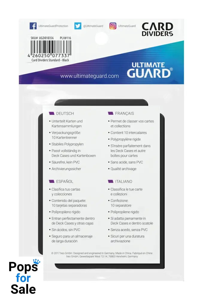 Ultimate Guard Card Dividers Standard Size (10) - Black Card Accessories