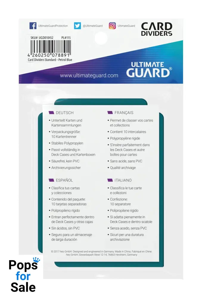 Ultimate Guard Card Dividers Standard Size (10) - Petrol Card Accessories