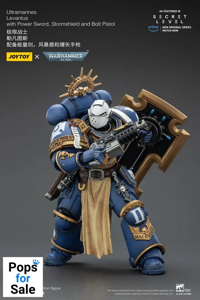 Warhammer 40,000 Action Figure Ultramarines Levantus with Power Sword, Stormshield and Bolt Pistol 13 cm