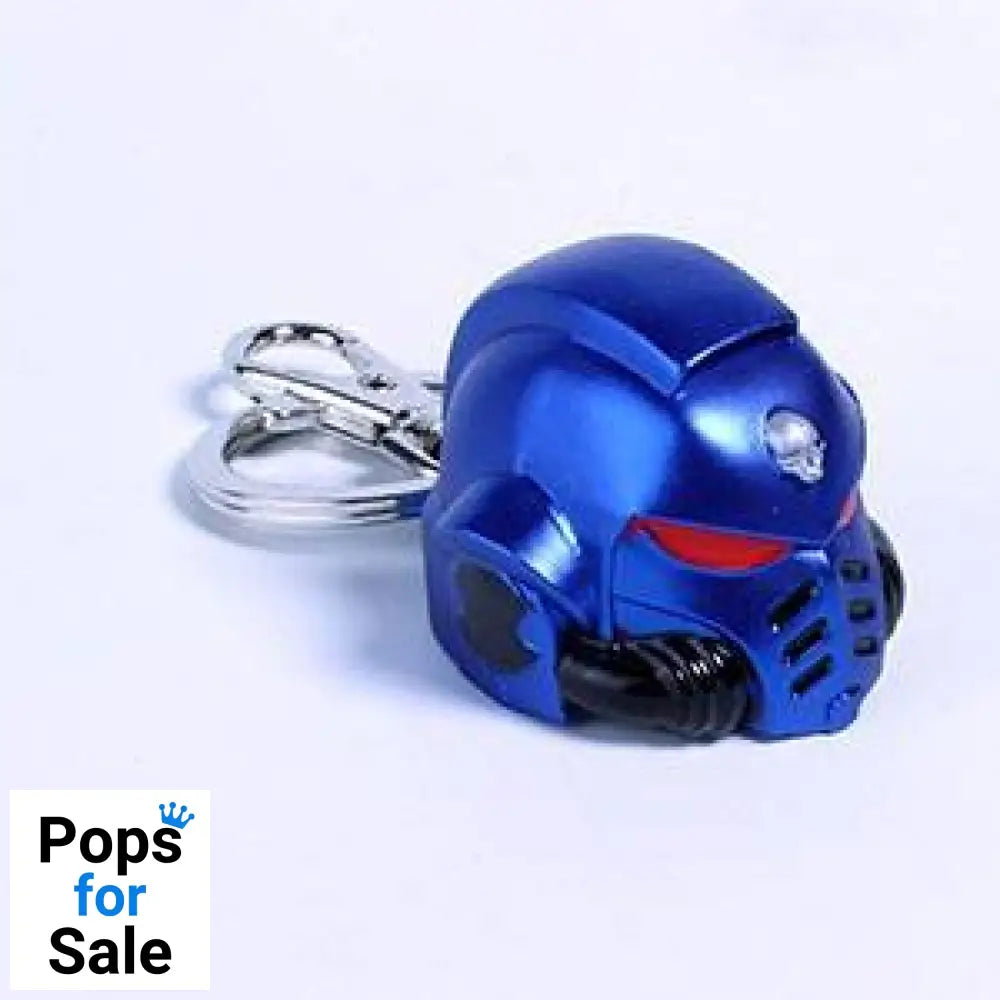 Warhammer 40K Metal Keychain Space Marine Primaris Helmet Ultramarine Keyrings