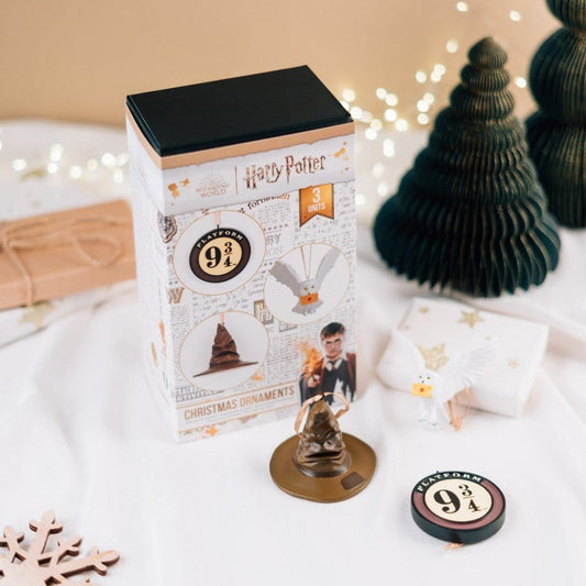 Harry Potter Set of 3 Christmas Ornaments Sorting Hat, Platform 9 3/4 and Hedwig 7 cm