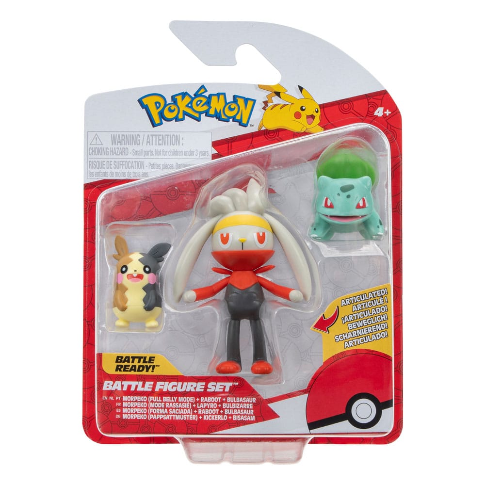 Pokémon Battle Figure Set 3-Pack Morpeko (Full-Belly Mode) Bulbasaur #1 Raboot 5 cm Action figures