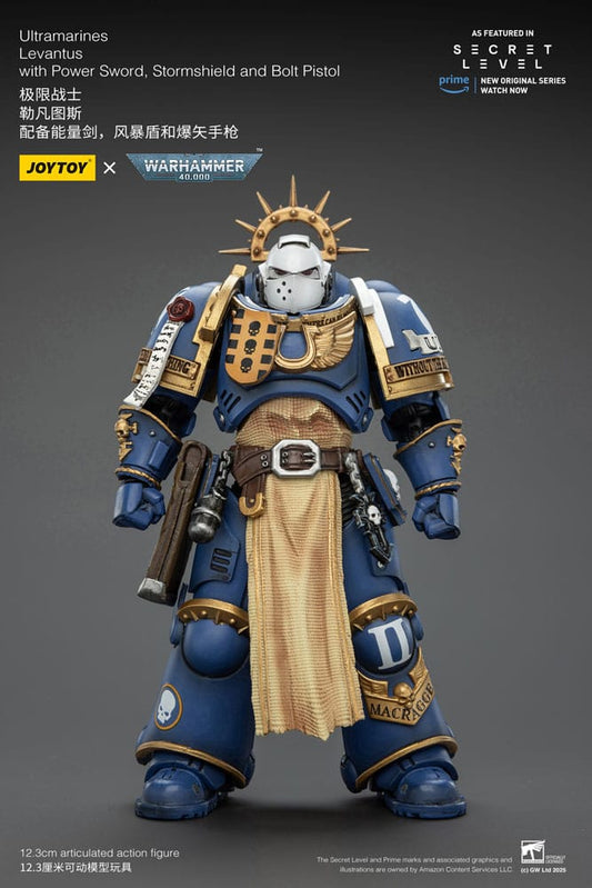 Warhammer 40,000 Action Figure Ultramarines Levantus with Power Sword, Stormshield and Bolt Pistol 13 cm