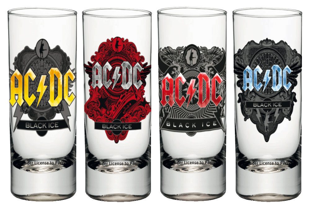 AC/DC Shotglass 4-Pack Black Ice Glasses & Coasters