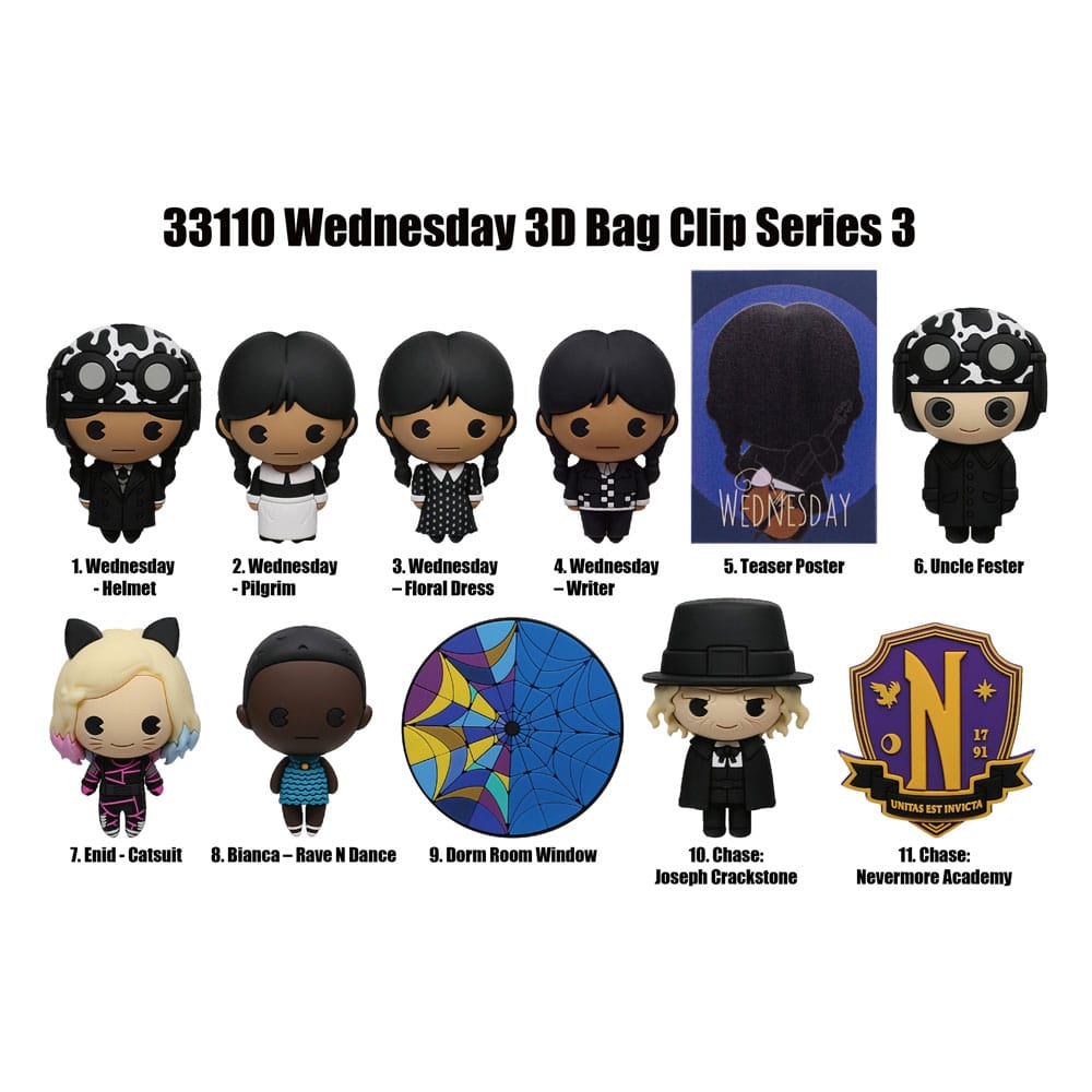 Wednesday 3D PVC Bag Clips Series 3 Display (24) Keyrings