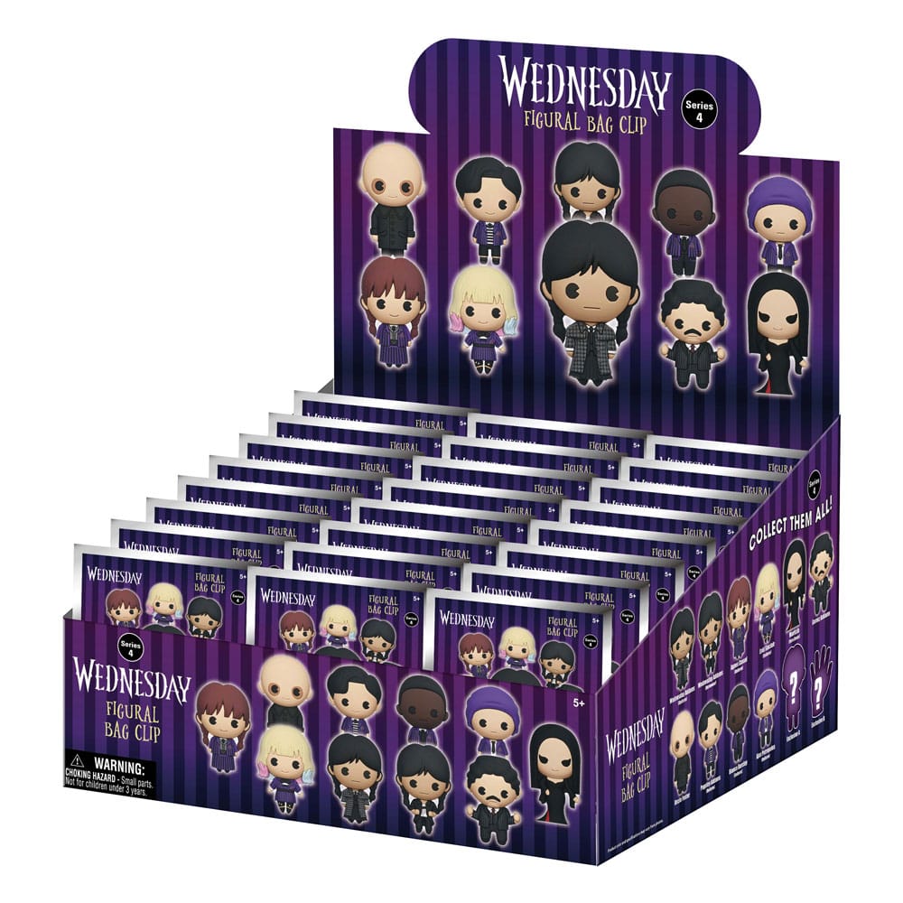 Wednesday 3D Foam Bag Clips Series 4 Display (24) Keyrings,Blind Boxes