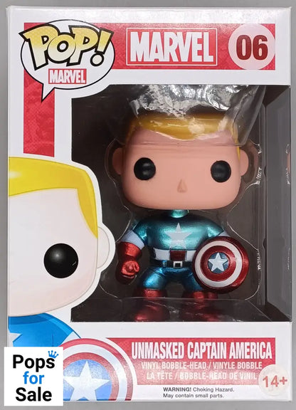 #06 Unmasked Captain America - Metallic - Marvel Box Damaged Funko POP