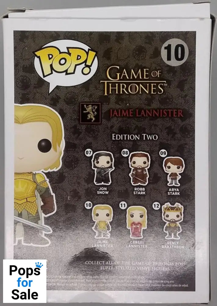 #10 Jaime Lannister - Game of Thrones - Box Damaged Funko POP