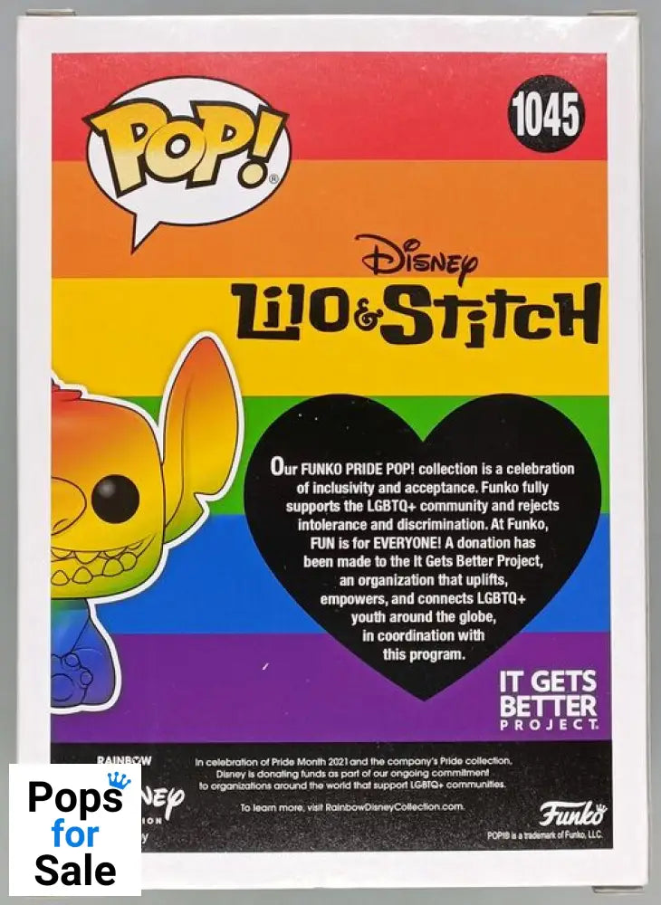 #1045 Stitch (Seated Smiling Pride) Diamond Disney Damaged Box Funko POP