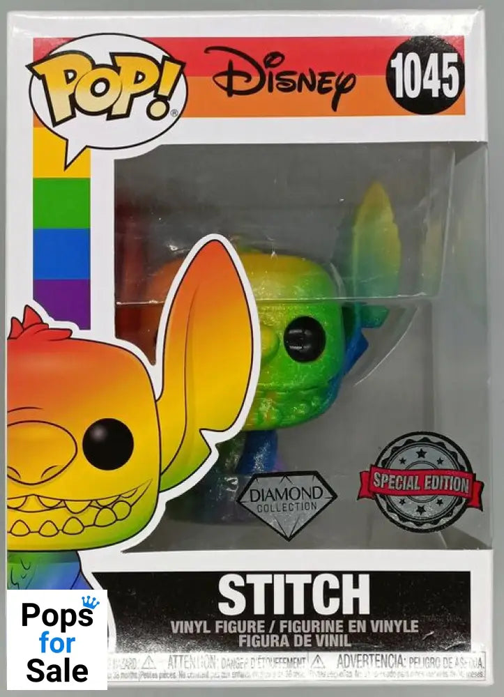 #1045 Stitch (Seated Smiling Pride) Diamond Disney Damaged Box Funko POP