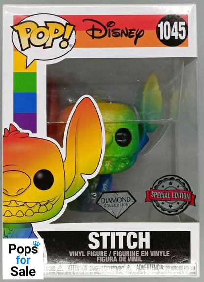 #1045 Stitch (Seated Smiling Pride) Diamond Disney Damaged Box Funko POP