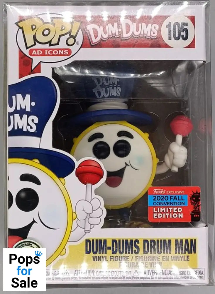 #105 Dum-Dums Drum Man - Ad Icons - 2021 Con Funko POP - PopsforSale.co.uk