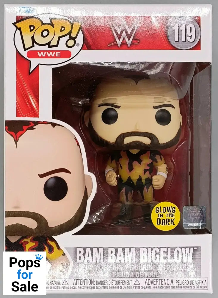 #119 Bam Bam Bigelow Glow - WWE - Brand New Funko POP in Protector - PopsforSale.co.uk