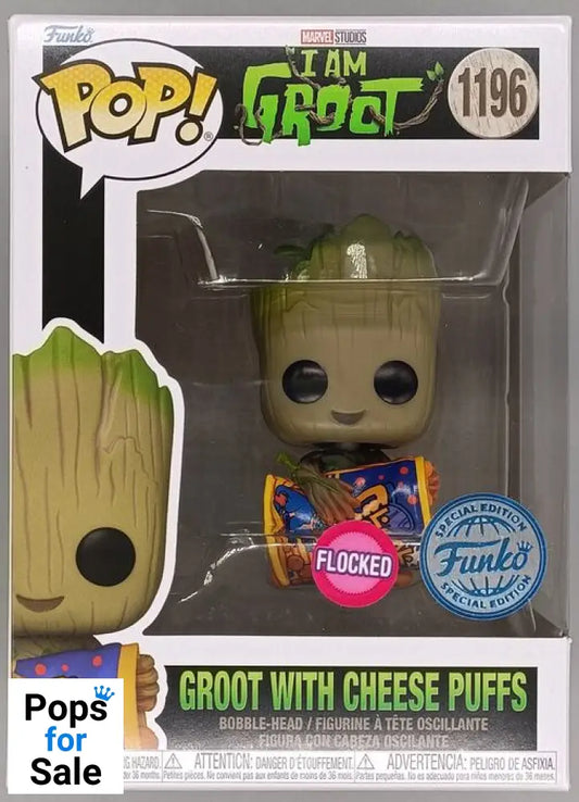 #1196 Groot with Cheese Puffs Flocked Marvel I Am Groot Funko POP - PopsforSale.co.uk