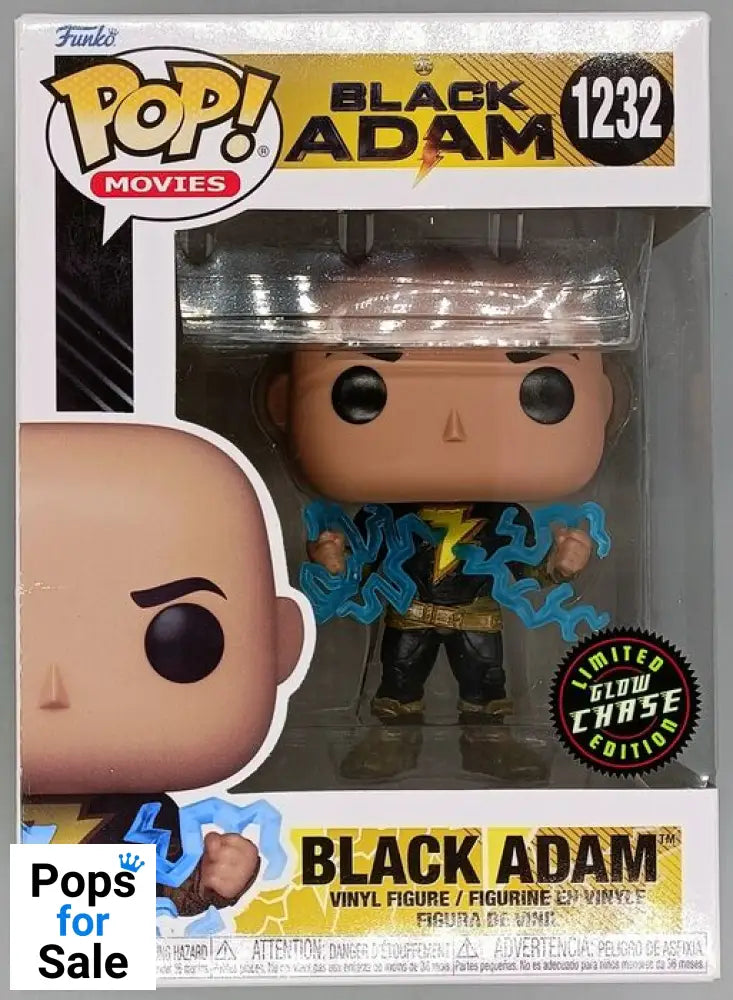 #1232 Black Adam (w/ Lightning) Glow Chase - Black Adam - Damaged Box Funko POP - PopsforSale.co.uk