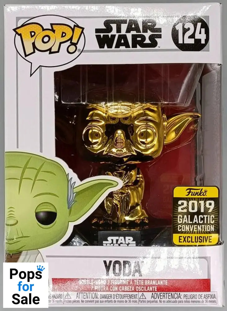 124 Yoda (Dagobah Gold) Chrome - Star Wars - 2019 Con - Box Damaged Funko POP