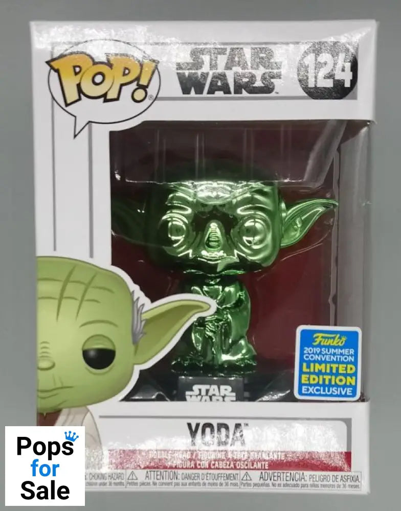 124 Yoda (Dagobah- Green) Chrome - Star Wars - 2019 Con Funko POP