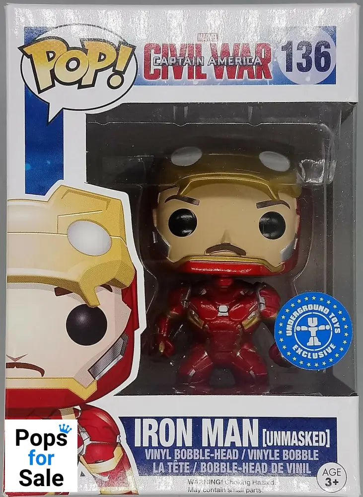 #136 Iron Man (Unmasked) - Captain America Civil War Funko POP - PopsforSale.co.uk