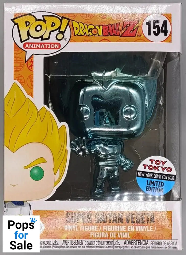 #154 Super Saiyan Vegeta (Blue) Chrome Dragon Ball Z 2018 Con Funko POP - PopsforSale.co.uk