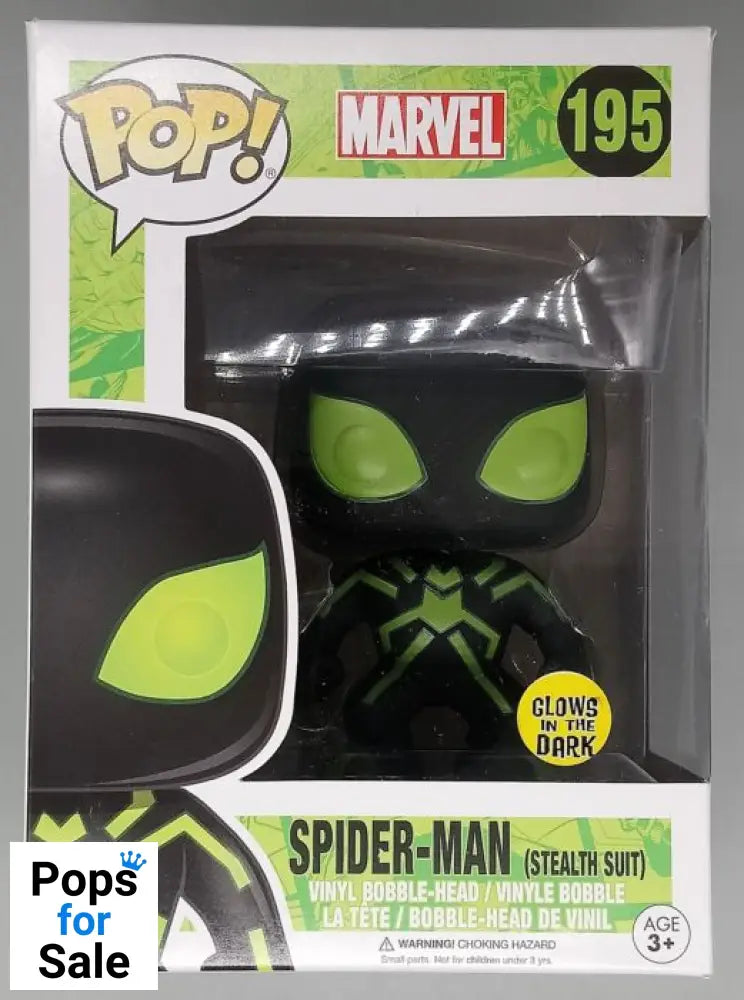 #195 Spider-Man (Stealth Suit) - Glow - Marvel - Box Damaged Funko POP - PopsforSale.co.uk