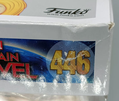 #446 Captain Marvel (Flying- Unmasked) Glow - Marvel Box Damaged Funko POP