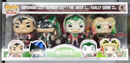 4 Pack Batman Superman Joker Harley Quinn DC Holiday Christmas Funko POP - Box Damaged
