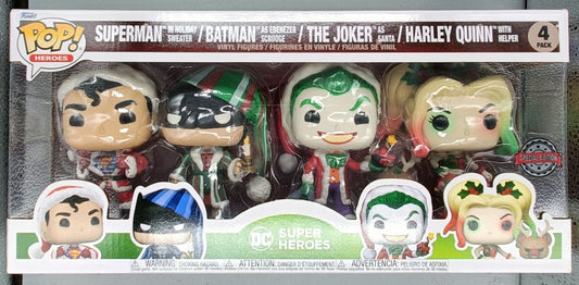 4 Pack Batman Superman Joker Harley Quinn DC Holiday Christmas Funko POP - Box Damaged