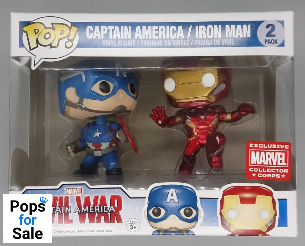 [2 Pack] Captain America/Iron Man (Action Pose) Marve Box Damaged Funko POP