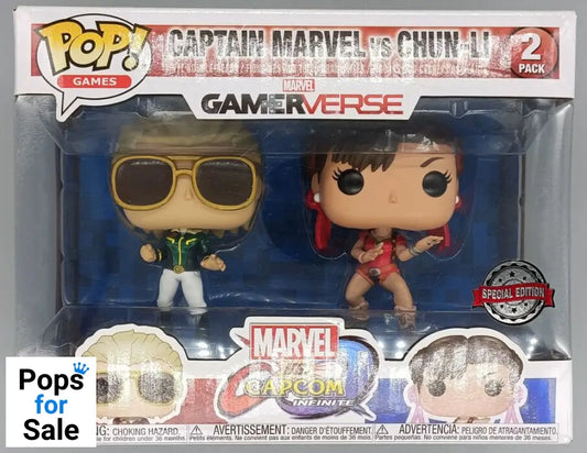 [2 Pack] Captain Marvel vs Chun-Li Capcom White Pants Box Damaged Funko POP