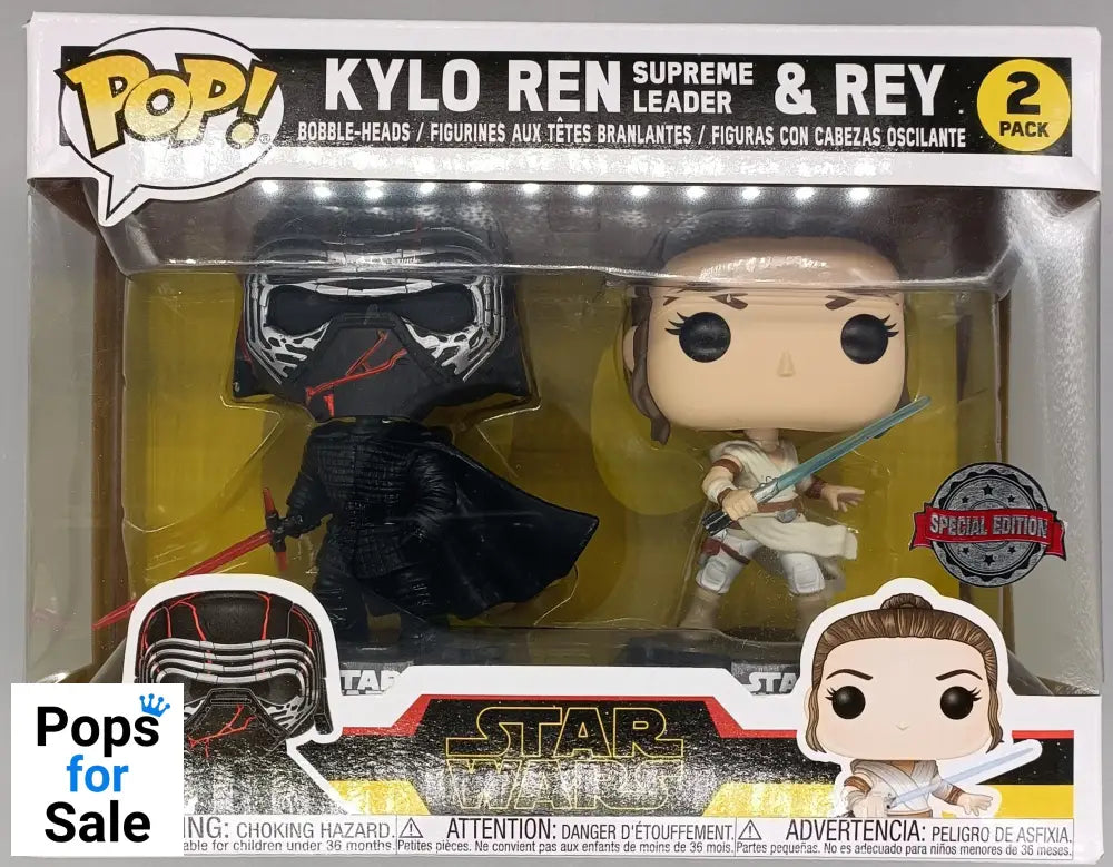 [2 Pack] Rey & Kylo Ren (Supreme Leader) - Star Wars Box Damaged Funko POP