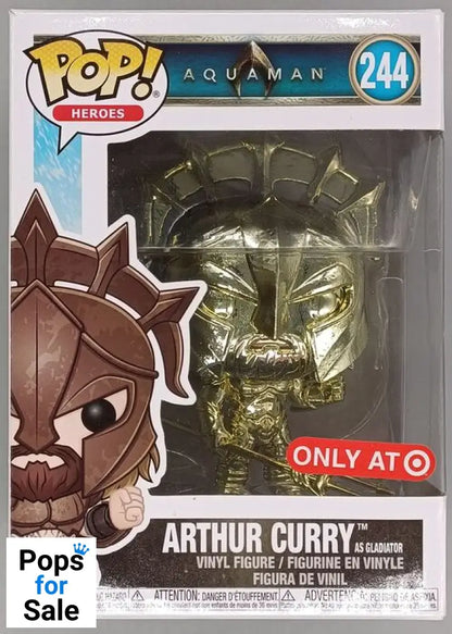 #244 Arthur Curry (as Gladiator, Gold) Chrome DC Aquaman Box Damaged Funko POP - PopsforSale.co.uk