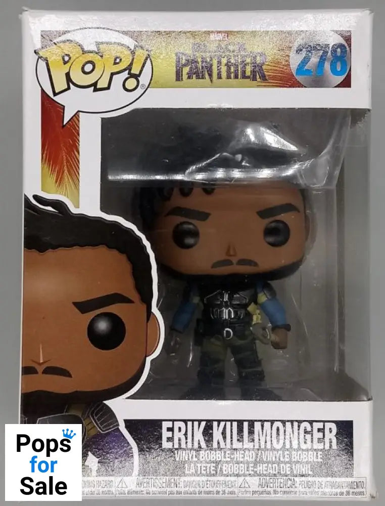 #278 Erik Killmonger - Marvel Black Panther Box Damaged Funko POP - PopsforSale.co.uk