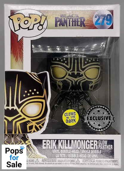 #279 Erik Killmonger (Panther) - Glow Marvel - Black Panther Box Damaged Funko POP - PopsforSale.co.uk