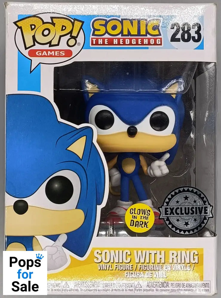 #283 Sonic with Ring - Glow - Sonic the Hedghog - Box Damaged Funko POP